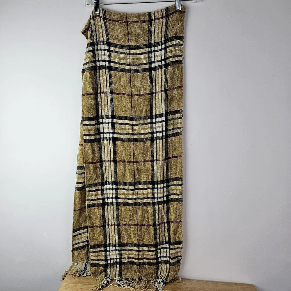 Nova Check Womens One Size Scarf Tan Velvet Plaid Rectangle Soft Classic‎ Wrap